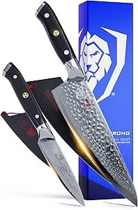 Dalstrong 2 Piece Set - Chef Knife 8 inch & Paring Knife 4 inch - Shogun Series ELITE - Damascus - Japanese AUS-10V Super Steel - G10 Black Handle - Razor Sharp - Full Tang Chef's Knife - Sheath