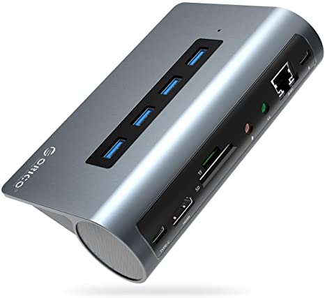 USB C Hub, ORICO 11 in 1 USB C Adapter Docking Station with Gigabit Ethernet Port, 4K HDMI, 4 USB 3.0 Ports, 60W USB C Power Delivery Charging, Audio, SD/TF Cards Reader for MacBook Pro, ChromeBook, X