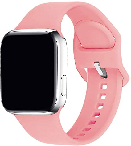 Lakvom Sport Band Compatible for Apple Watch 38mm 42mm 40mm 44mm, Soft Silicone Replacement Strap for iWatch Series 6 5 4 3 2 1 SE (Pink, 38mm/40mm-s/m)
