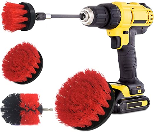 5 Pack Drill Brush Power Scrubber Cleaning Brush Extended Long Attachment Set All Purpose Drill Scrub Brushes Kit for Grout ,Floor,Automo,Tile,Bathroom and Kitchen (Red)