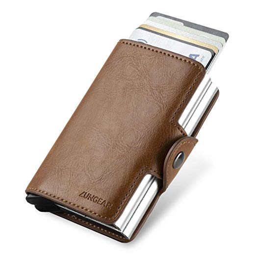 LUNGEAR Credit Card Holder Minimalist Card Wallet with Banknote Storage Exterior Leather Up to Hold 12 Cards