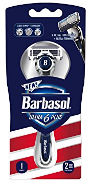 Barbasol Ultra 6 Plus Men's Razor with 2 Razor Blade Refills (1 Handle   2 Cartridges), Mens Razors/Blades