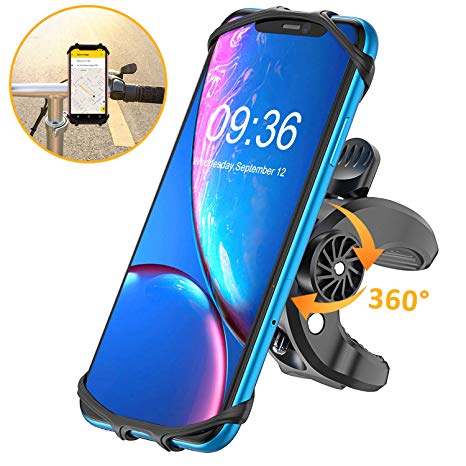 Bovon Bike Phone Mount, 360°Rotation Universal Premium Silicone Phone Holder for Bicycle, Motorcycle Handlebars, Fits for iPhone Android Smartphones (4.5’’-6.0’’)