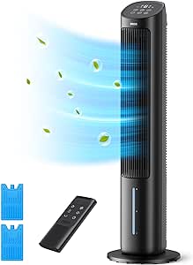 Dreo Tower Fan, 40” Fans that Blow Cold Air, 80° Oscillating, Removable Water Tank, Remote Control, 4 Speeds, 7H Timer, Bedroom, Black