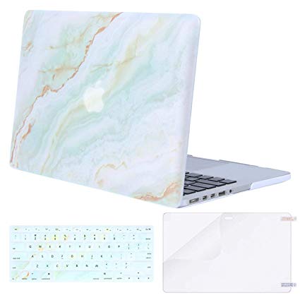 Mosiso Plastic Hard Case with Keyboard Cover with Screen Protector for MacBook Pro Retina 15 inch (Model: A1398) No CD-ROM, White Green Marble