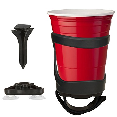 Drink Holder By SunChaser For Cups and Bottles, Holds Cans and Tumblers - Comes with Drink Stake, Beverage Holder with Strap and Suction for Boats - Fun Fathers Day Gift - Graphite Grey