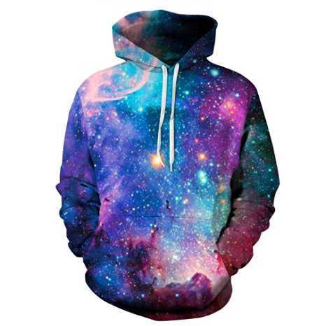 SAYM Unisex Simulation Printing Galaxy Pocket Hooded Sweatshirt