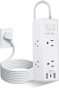 BN-LINK PD 20W Fast Charging Surge Protector, Flat Power Strip with 5 Ft Long Cord, 6 AC Outlet 3 USB Ports (1 USB C), Extension Cord for Home Office College Dorm Room Essentials