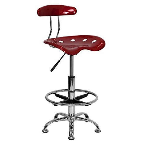 Flash Furniture LF-215-WINERED-GG Vibrant Wine Red and Chrome Drafting Stool with Tractor Seat