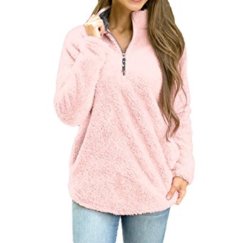 YANG-YI Winter Warm Blouse Womens Long Sleeve Tops Sweatshirt Zipper Fleece Pullover Tops