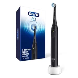 Oral-B iO Series 2 Rechargeable Electric Powered Toothbrush, Night Black with 1 Gentle Care Brush Head - Automatic Pressure Sensor to Protect Gums - 3 Modes - 2 Min Timer