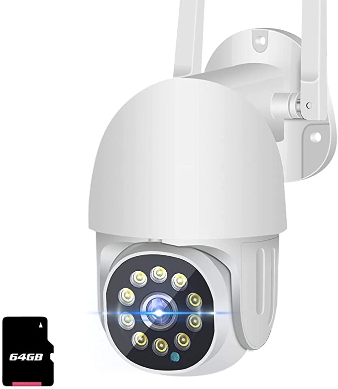 Auto Track PTZ Outdoor WiFi Wireless Camera Surveillance System/IP Security Camera 1080P Pan/Tilt 360° View Intelligent Motion Track Vision/Two-Way/Audio Waterproof IP66/Color Night Vision/Alexa 64G