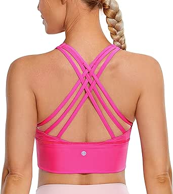 CRZ YOGA Strappy Longline Sports Bras for Women - Wirefree Padded Criss Cross Yoga Bras Cropped Tank Tops