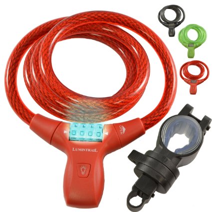 Lumintrail LK21051 Bike Bicycle Combination Cable Lock with LED Illumination & Mounting Bracket, Military Grade Braided Steel & Components, Pick & Drill Resistant Security. Comes with our 100% Lifetime Guarantee