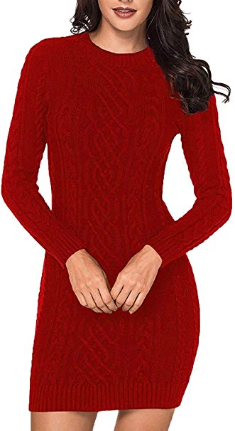 LaSuiveur Women's Slim Fit Cable Knit Long Sleeve Sweater Dress
