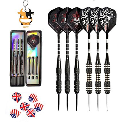 UMsky Darts Steel Tip Set 6PCS 24 Grams Steel Tip Aluminum with 6 Free PVC Shafts Rods and Flights, 2 Free PVC Boxes