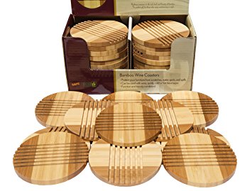 Picnic Time Bamboo Coasters, Beautiful, Entertaining Tabletop Wine and Hot and/or Cold Beverage Coasters (12)