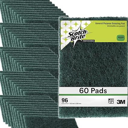 3M Scotch-Brite Scouring Pad 96, 60 Pads, 6” x 9”, General Purpose Cleaning, Food Safe, Non-Rusting, 20 Pads/Box, 3 Boxes/Case