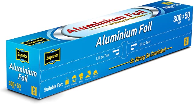 Superior Premium Heavy Duty Quality Food Service Catering Aluminium Foil Roll 30cm x 50 metres 18 Micron (1 Roll)
