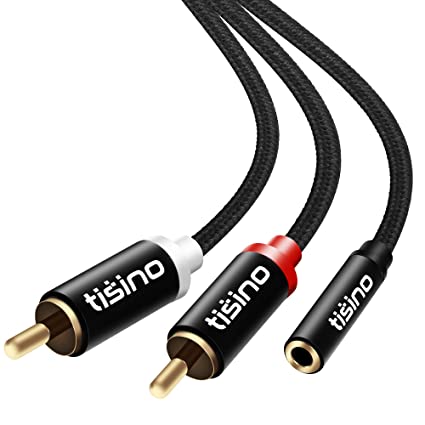 TISINO 3.5mm Female to 2 RCA Male Stereo Audio y Cable Adapter Gold-Plated, Suitable for Smart Phones, MP3, Tablet Computers, Home Theaters - 1FT