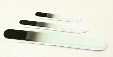 3 Piece, Genuine Czech, Etched, Crystal Glass Manicure Nail File Set-Small (3.5"), Medium (5.5"), and Large (7.5") Files-Black
