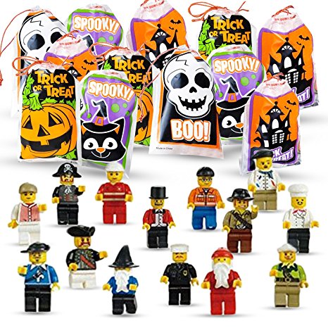 20 Halloween Trick Or Treat Bags with Mini Toy Figure Toys, Colorful Novelty Assortment For Kids Party Favors and Filled School Prizes Giveaways