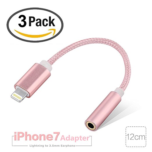 NVTED Lightning to 3.5 mm Headphone Jack Adapter, Lightning Extender Cable Audio Cable Male to Female Headphone Cable Adapter for iPhone 7 / 7 Plus (Rose)
