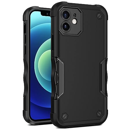 CUBIX® Armor Shockproof Soft TPU & Hard PC Case for Apple iPhone 12 Mini - 5.4 Inch Slim Back Cover Non-Slip Armor Plating Camera Protection - Black
