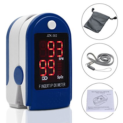 Fingertip Pulse Oximeter Heart Rate Monitor Blood Oxygen Saturation SpO2 Sensor LED Display with Carrying bag,Landyard & Battery(Blue)