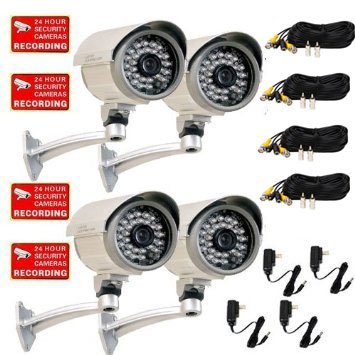 VideoSecu 4 Pack Built-in 1/3" SONY CCD Day Night Vision Outdoor Security Cameras Color DSP 3.6mm Wide Angle lens Weatherproof 28 Infrared IR LEDs with Free Power Supplies and Extension Cables WR6