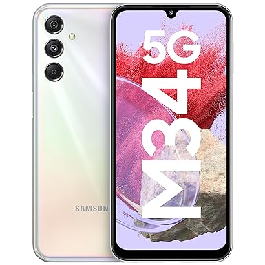 Samsung Galaxy M34 5G (Prism Silver,8GB,256GB)|120Hz sAMOLED Display|50MP Triple No Shake Cam|6000 mAh Battery|4 Gen OS Upgrade & 5 Year Security Update|12GB RAM with RAM |Android 13|Without Charger