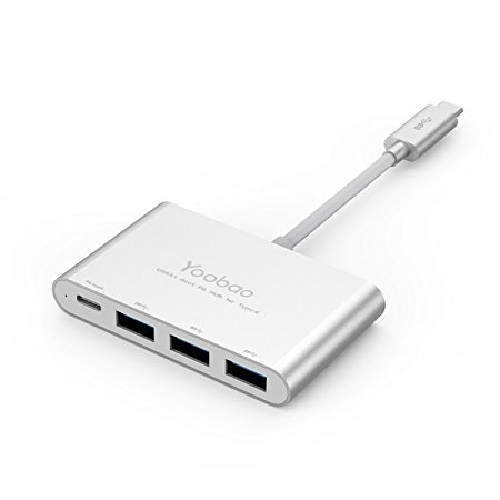 Yoobao 29W Aluminum 4-in-1 USB-C Hub 3.0 with Type C Multiport Adapter for the new MacBook 2016, Chromebook Pixel 2016 and Other Type-C Supported Devices - Silver