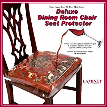 LAMINET New & Improved Deluxe Heavy-Duty Waterproof Spill Resistant Removable Crystal-Clear Plastic Adjustable Patented Chair Seat Protector - Fits Chair Seats Up to 21″ x 21″ - Set of 2