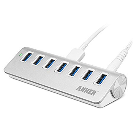 Anker 7-Port USB 3.0 Aluminum Data Hub with 20W Power Adapter and 3 3ft Cables for Mac, PC, USB Flash Drives and Other Devices