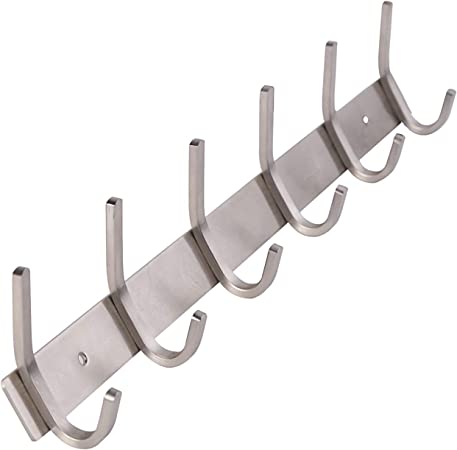 YunNasi Coat Hooks Rack Wall Mounted with 6 Hooks Stainless Steel Coat Hanger for Clothes Hats Bags Towels Robe