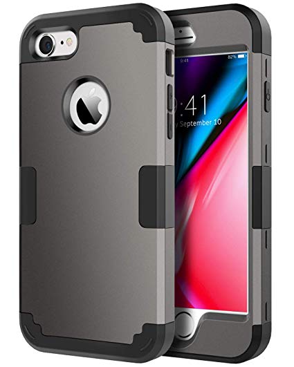 BENTOBEN Case for iPhone 8, iPhone 7 Case, 3 in 1 Hybrid Case Shockproof Bumper Slim Hard PC Cover Soft Silicone Rubber Interior Full Body Rugged Protective Phone Cover for iPhone 7/iPhone 8, Gunmetal