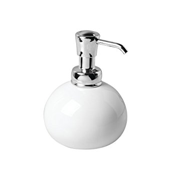 InterDesign York Ceramic Soap and Lotion Dispenser Pump, for Kitchen or Bathroom Countertops - White/Chrome