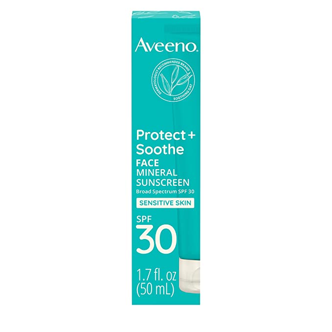 Aveeno Protect   Soothe Face Mineral Sunscreen with Broad Spectrum SPF 30 for Sensitive Skin, Lightweight & Non-Greasy Face Sunscreen, Water-Resistant UVA/UVB Protection, 1.7 fl. oz