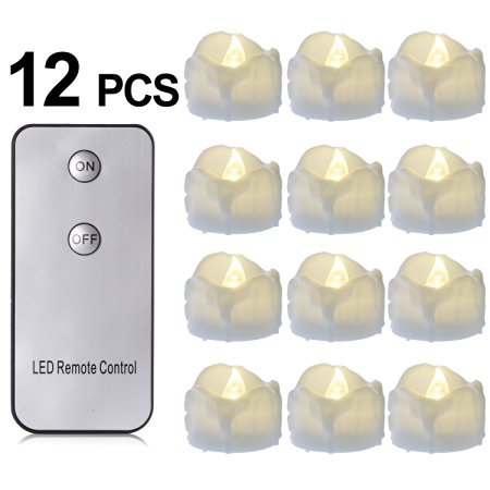 Battery Candles with Remote, 12 Packs PChero Battery Operated Candle LED Unscented Flickering Flameless Tea Lights, Last up to 48 hours, Perfect for Birthday Wedding Party Home Decor - [Warm White]