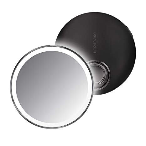 simplehuman Sensor Mirror Compact 4" Round, 3X Magnification,Black Stainless Steel