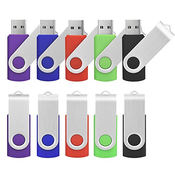 Kootion 16GB USB Flash Drive 10 Pack Flash Drives Thumb Drive Memory Stick Swivel Jump Drive, Mixcolor