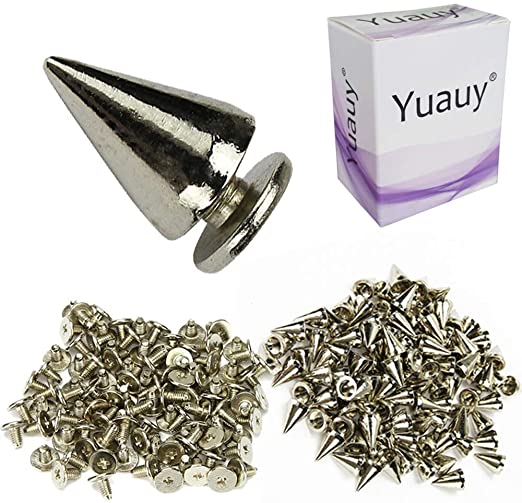 Yuauy 100 Sets 10mm Silver Spots Cone Screw Metal Studs Leathercraft Rivet Bullet Spikes