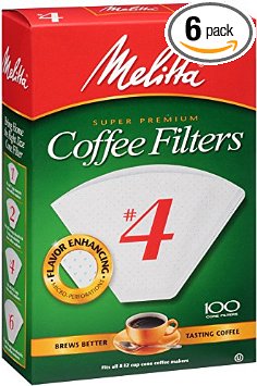 Melitta Cone Coffee Filters, White, No. 4, 100-Count Filters (Pack of 6)