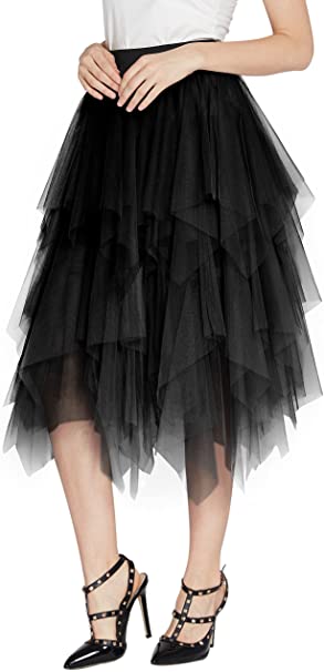 Urban CoCo Women's Sheer Tutu Skirt Tulle Mesh Layered Midi Skirt