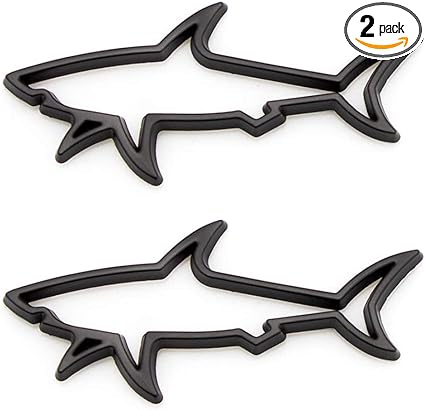 2Pc Hollow Fish Shark Emblem Premium Car Badge Sticker Fender Boot Fender Boot Trunk for Camaro Corvette (Black)