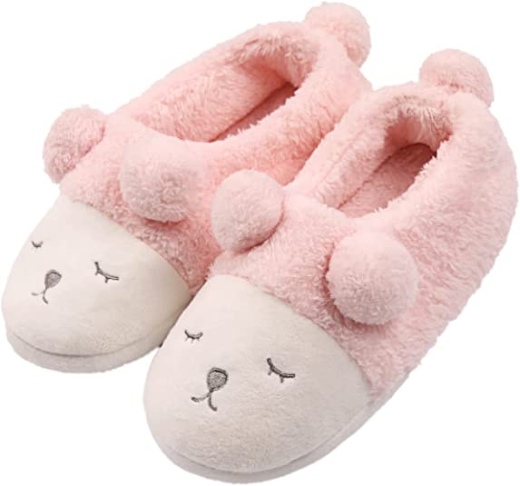 Women House Slippers Cute Sheep Fuzzy Memory Foam Cotton Shoes Gifts for Girls Men Anti-slip Rubber Sole Fur Plush Shoes Gift for Kids Winter Warm Bedroom Home Indoor Outdoor