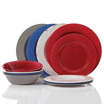 Gibson Brist Pastels 12 pc Dinnerware Set - 4 Assorted Colors - Melamine