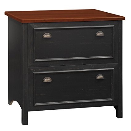 Bush Furniture Stanford 2 Drawer Lateral File Cabinet in Antique Black and Hansen Cherry