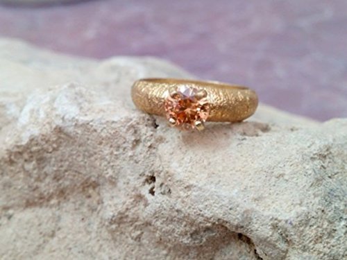 Peach stone ring,champagne ring,gold band,citrine ring,gemstone ring,november birthstone,prong setting,cute brush ring