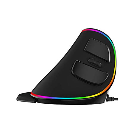 JTD Vertical Wired Mouse, Ergonomic Mouse RGB Lighting Optical Mice, 800/1200/1600/2400/4000 DPI with Removable Palm Rest for Office (Not for Gaming) - Reduces Hand/Wrist Pain